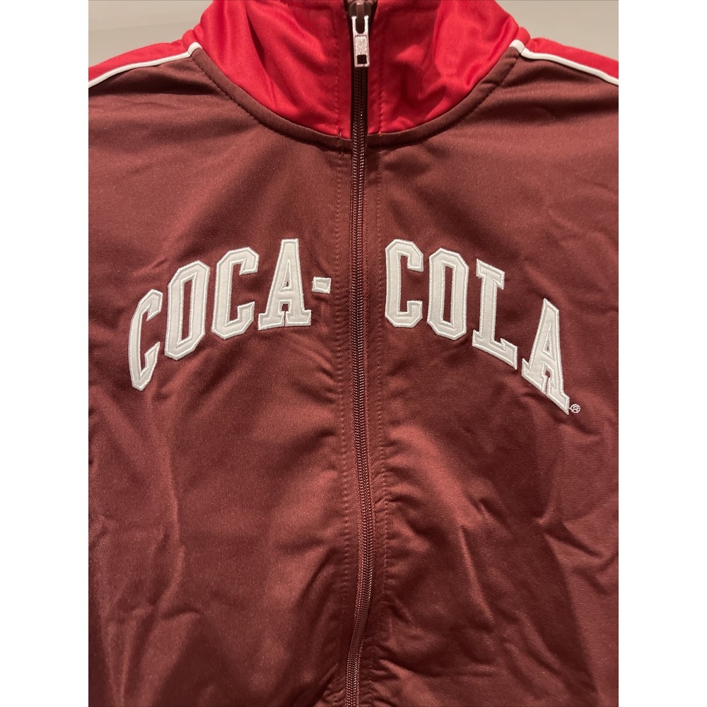 Coca Cola Track Jacket Large‎ Adult Red Cropped Spell Out Logo Full Zip Womens M - Picture 2 of 8